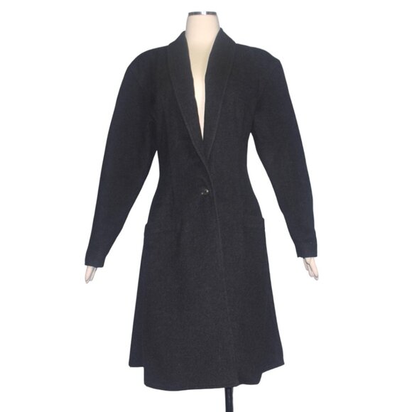 Vintage 80s Gianni Versace Charcoal Gray Wool Cashmere Blend Coat S M - Picture 10 of 14